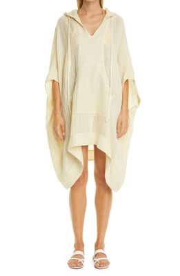 Lisa Marie Fernandez Linen Blend Hooded Cover-Up Poncho in Cream Chios Gauze