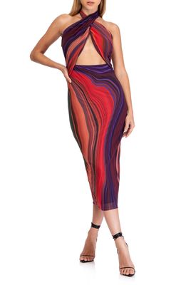 AFRM Tana Floral Cutout Mesh Midi Dress in Abstract Rouge