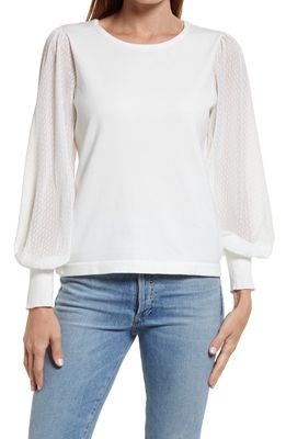 CeCe Chiffon Sleeve Sweater in White