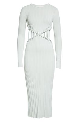 Dion Lee Crisscross Braid Long Sleeve Reversible Ribbed Sweater Dress in Clear Blue/Ivory