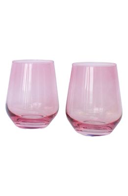 Estelle Colored Glass Set of 2 Stemless Wineglasses in Rose