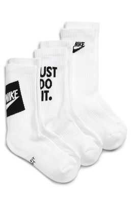 Nike Kids' Everyday Cush Assorted 3-Pack Crew Socks in White/Black