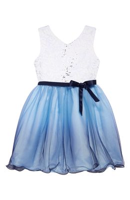 Little Angels Kids' Sequin Lace Ombre Mesh Dress in Navy