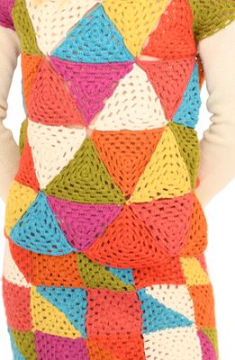 Batsheva Vivien Triangle Crochet Knit Alpaca Sweater in Multi Triangle