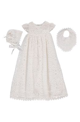 Carriage Boutique 4-Piece All Lace Christening Set with Bonnet & Bib in Off White