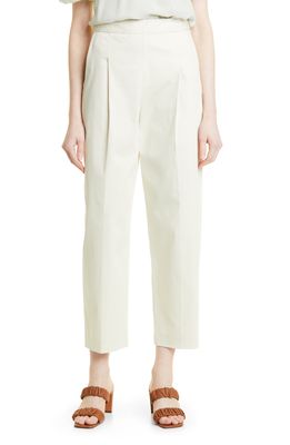 Rebecca Taylor Pleated Stretch Cotton Crop Trousers in Beige