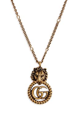 Gucci Lion Head Double-G Pendant Necklace in Gold