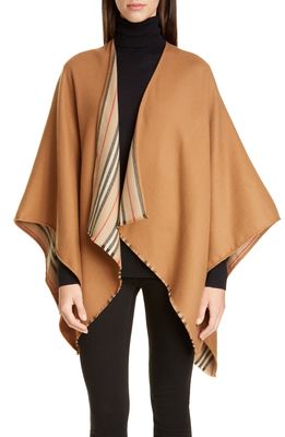 Burberry Icon Stripe Reversible Wool Cape in Flaxseed
