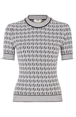 Fendi Logo Short Sleeve Jersey Top in White