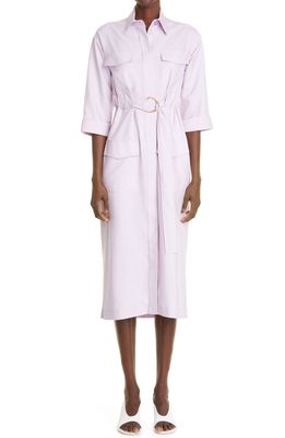 St. John Collection Belted Dupioni Silk Shirtdress in Lavender