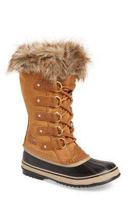 SOREL Joan of Arctic Faux Fur Waterproof Snow Boot in Camel Brown Suede