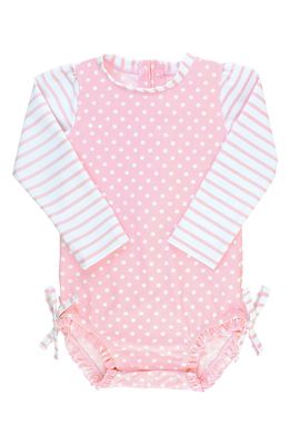RuffleButts Polka Dot One-Piece Rashguard Swimsuit in Pink