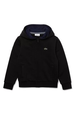 Lacoste Sporty Fleece Full Zip Hoodie in Black/Navy Blue