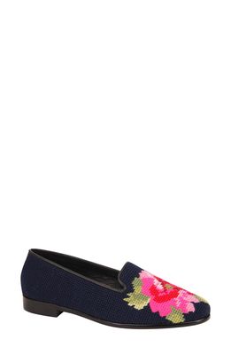 ByPaige Needlepoint Peony Flat in Pink Peony On Navy Loafer