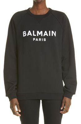Balmain Logo Cotton Sweatshirt in Noir/Blanc