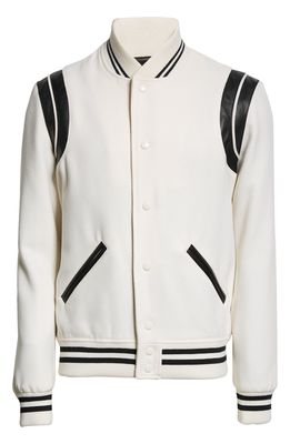 Saint Laurent Teddy Stretch Wool Varsity Jacket in Natural