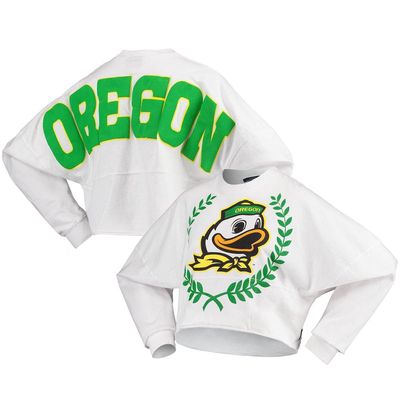 SPIRIT JERSEY Women's White Oregon Ducks Laurels Crop Long Sleeve T-Shirt