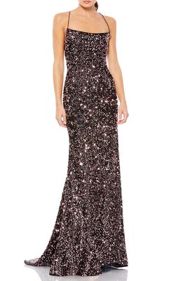 Mac Duggal Strappy Sequin Trumpet Gown in Black Rose
