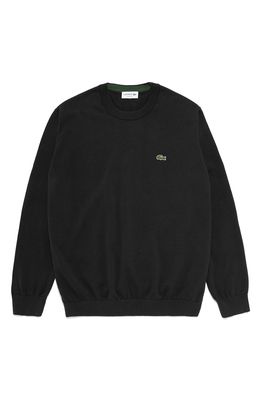 Lacoste Solid Cotton Jersey Crewneck Sweater in Black