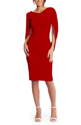 Betsy & Adam Cape Sleeve Crepe Sheath Dress in Red