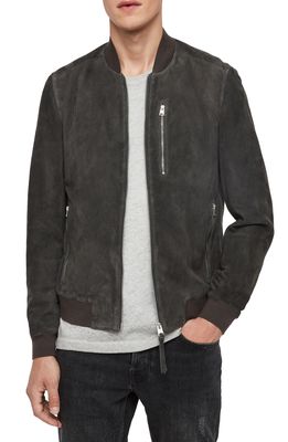 AllSaints Kemble Suede Bomber Jacket in Soot Grey