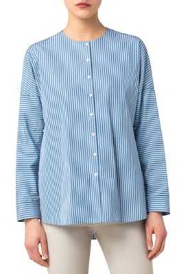 Akris punto Stripe Button-Up Shirt in Blue Denim-White