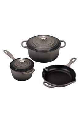 Le Creuset 5-Piece Signature Enameled Cast Iron Cookware Set in Oyster