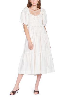 En Saison Poplin Tiered Cotton Midi Dress in Off White