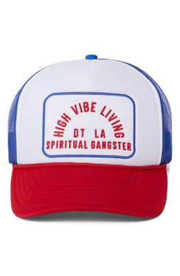Spiritual Gangster High Vibe Living Trucker Hat in Blue/Red