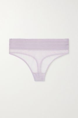 ELSE - Bare Lace-trimmed Tulle Thong - Purple