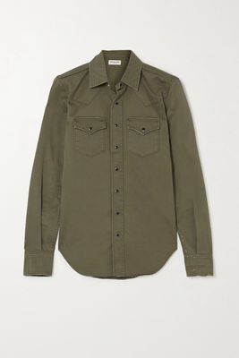 SAINT LAURENT - Herringbone Cotton Shirt - Green