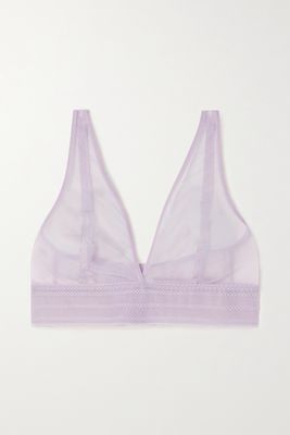 ELSE - Bare Lace-trimmed Tulle Soft-cup Bra - Purple