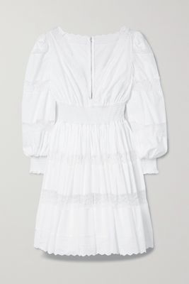 Dolce & Gabbana - Shirred Lace-trimmed Cotton-blend Poplin Mini Dress - White