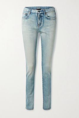 SAINT LAURENT - Distressed Low-rise Slim-leg Jeans - Blue