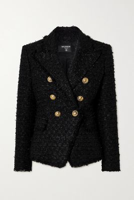 Balmain - Fringed Cotton-blend Bouclé-tweed Jacket - Black