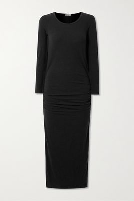 James Perse - Gathered Cotton-blend Jersey Midi Dress - Black