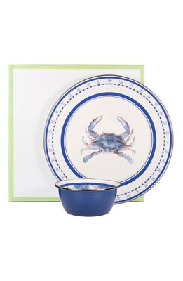 Golden Rabbit Blue Crab Platter & Dip Bowl Set in White