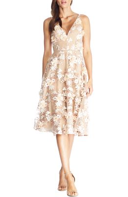 Dress the Population Elisa Floral Applique Embroidered Fit & Flare Dress in Dusty Pink Multi