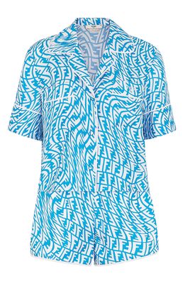 Fendi x Sarah Coleman FF Vertigo Silk Twill Shirt & Shorts Set in Rondo/Bianco