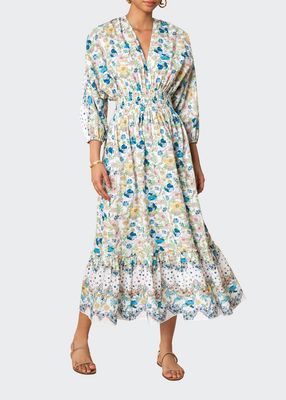 Dreamy V-Neck Midi Floral Cotton Dress