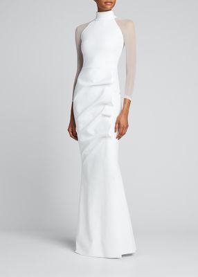 Maylys Mock-Neck Long-Sleeve Illusion Gown