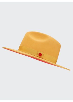 Queen Red-Brim Wool Fedora Hat, Canary Yellow