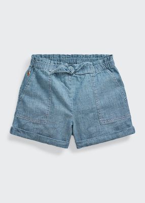Girl's Cotton Chambray Camp Shorts, Size 5-6X