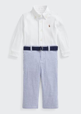 Boy's Solid Shirt w/ Striped Pants, Size 6-18M