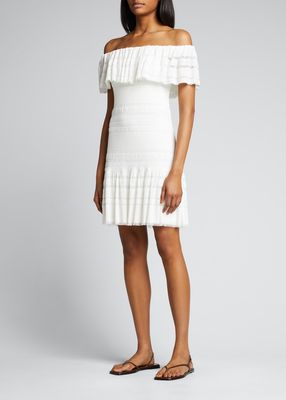 Tonal Stripe Off-the-Shoulder Knit Short Dress