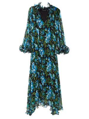 Richard Quinn - Ruffled Floral-print Chiffon Dress - Womens - Blue Multi