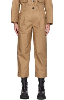 GANNI Beige Canvas Pleated Trousers