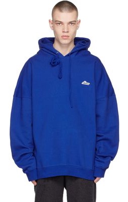 We11done Blue 'WD' Embroidered Logo Hoodie