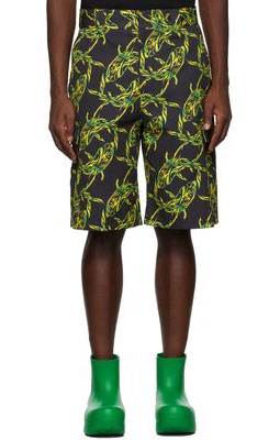MSGM Black & Green Bermuda Shorts