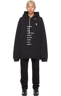 Raf Simons Black Smiley Edition Patched Text Hoodie